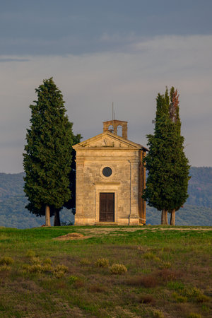 Pitoresque region Tuscany, chapel among the cypresses, Italy.の写真素材