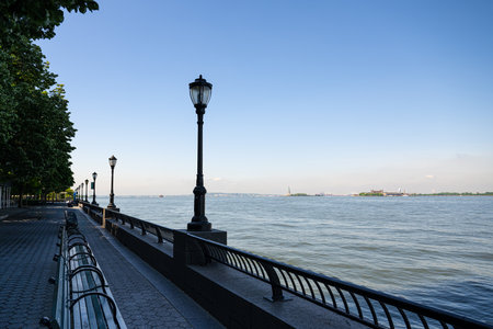 Seafront of New York city on day, Battery Parkの写真素材