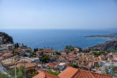 Taormina, view from Hotel Metropole, Sicilyの写真素材