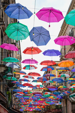 Scenic streets and sidewalks in Catania, Sicilyの写真素材