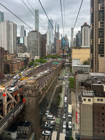 Views from Roosevelt Island cable tram car, New Yorkの写真素材