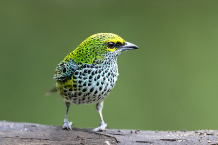 The speckled tanager, Ixothraupis guttata, is a medium-sized passerine bird.の写真素材
