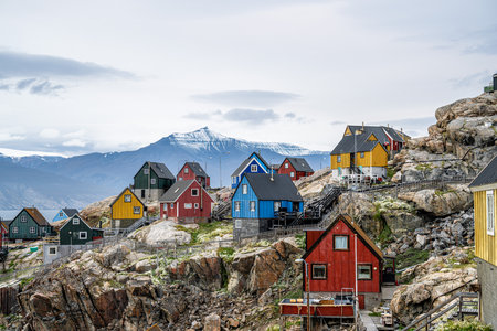 Uummannaq island with the magically colorful houses of Inuit
