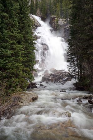 Waterfall in the wilderness of Grand Tetonの写真素材