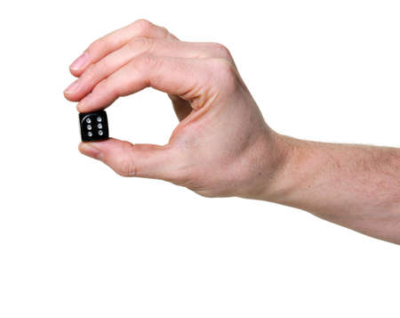 hand holding a dice isolated on white background