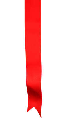 Christmas decoration with ribbon hanging over white background の写真素材