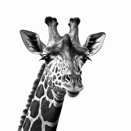 Giraffe head isolated on white background. Black and white.の素材