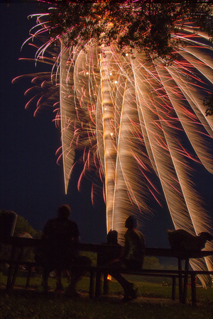 Lake Madison and the City of Madison, South Dakota celebrate the 4th of July with Fireworksの写真素材