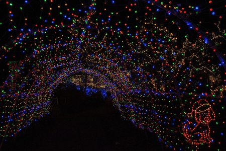 Christmas Lights in Duluth, Minnesota during the Winter Season on Lake Superior Shoresの写真素材