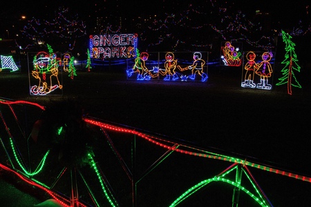 Christmas Lights in Duluth, Minnesota during the Winter Season on Lake Superior Shoresの写真素材