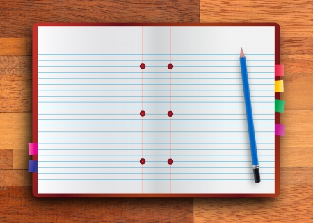 Open notebook on wood background.の写真素材
