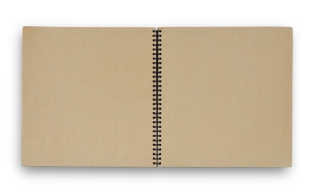 Open brown sketch book isolated on white の写真素材
