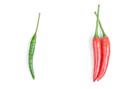 Green and red hot chili pepper isolated on white.の写真素材