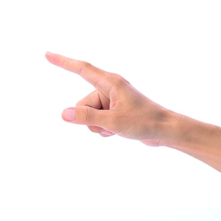 Man hand touching and pointing, isolated on white.の写真素材