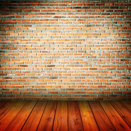 Brick wall pattern with vintage wooden floorの写真素材