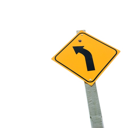 Turn left, traffice signal plate isolated on white, view from under normal eyes' viewの写真素材