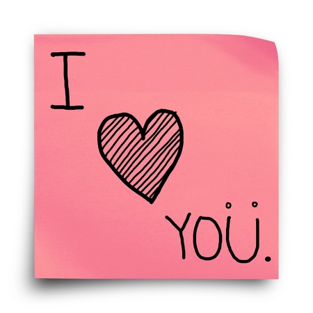 Word, I love you, on pink sticker paper note の写真素材