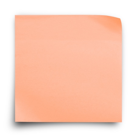 Orange sticker paper note on white backgroundの写真素材