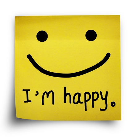 I am happy note on yellow sticker paper note isolatedの写真素材