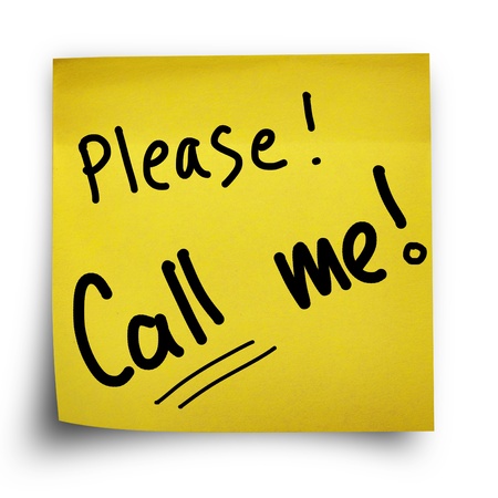 Please call me note on yellow sticker paper note isolatedの写真素材