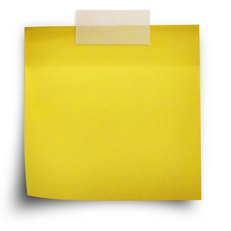 Yellow sticker paper note with scoth strip isolatedの写真素材