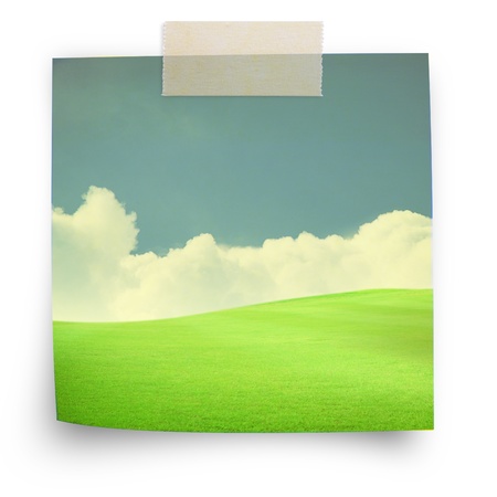Paper note with beautiful nature backgroundの写真素材