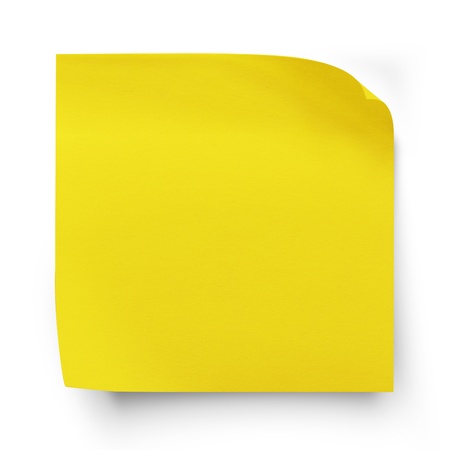 Yellow sticker paper note isolated on white with clipping  pathの写真素材