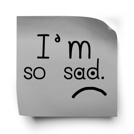 I am so sad not message on gray sticker paper note isolated on white with clipping  pathの写真素材