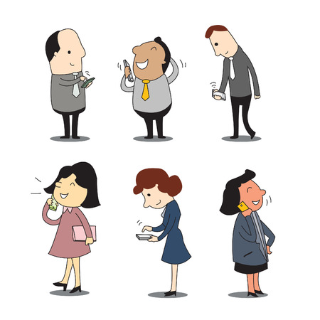 Business people using smartphone in talking, chatting, sending and receiving message, checking email, and updaing news  Business concept in communication  のイラスト素材