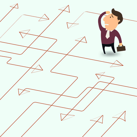 Businessman confused with many ways to goのイラスト素材