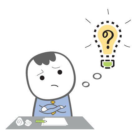 Cute businessman character thinking to get ideaのイラスト素材