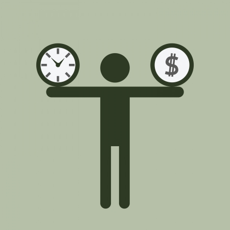 Silhouette business man carrying time and money on his shoulders  Business concept on time and money burden  のイラスト素材