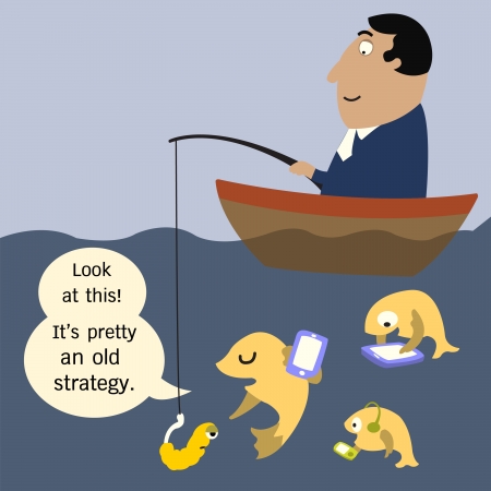 Abstract background on using old business strategy in working  Fish teach his pupils to the way businessman using old strategy to them  のイラスト素材