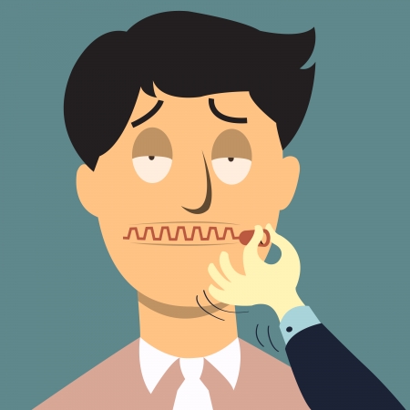 Zipping his mouth, shut up conceptのイラスト素材