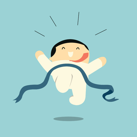 Businessman running and passing finishing line, business concept in success, winning or gain victory.  のイラスト素材