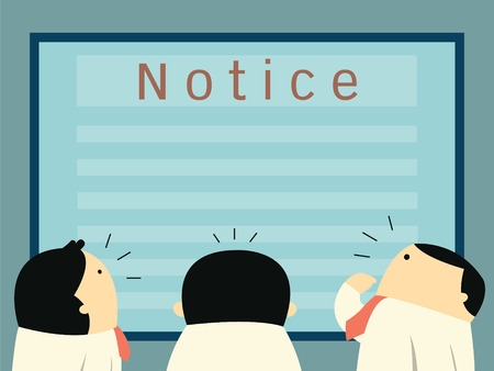 Businesspeople crowd around and looking notice board, cute character businessman cartoon with copy space for your text and design   のイラスト素材