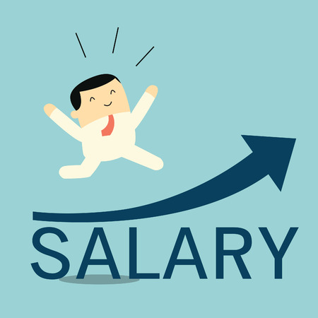 Happy businessman jumping over his salary increase のイラスト素材
