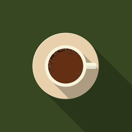 Hot coffee with white cup from the top view point in flat design and long shadow   のイラスト素材