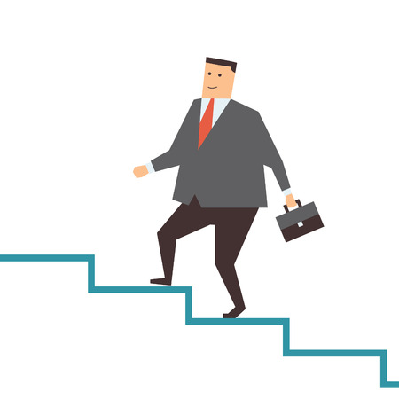 Happy businessman walking up on the stair, abstract business concept in step in future or  facing challenge. のイラスト素材