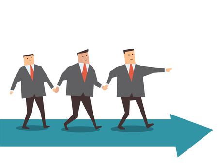 Businessman walking together with teamwork on arrow, going to the same direction. のイラスト素材