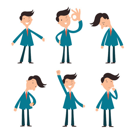 Set of character businessman, suit man, or office workers pose in various. のイラスト素材