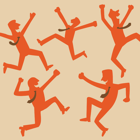 Silhouette of happy and jumping businessman in vintage style  Feeling and emotion concept in winning or happiness  のイラスト素材