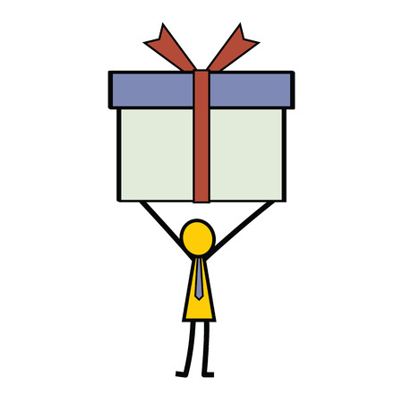 Simple character of businessman in stick man style holding gift box.のイラスト素材