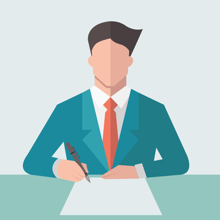 Businessman sign business contract paper. Flat design.のイラスト素材