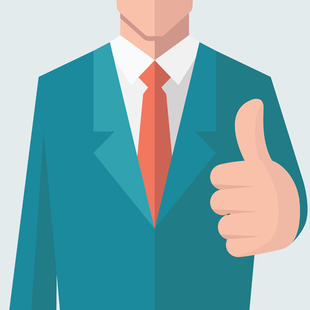 Business man give thumb up sign. There is full head of character in clipping mask layer. Flat design.のイラスト素材