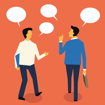 Businesspeople walking and talking for exchanging idea. Flat design.のイラスト素材
