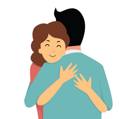 Cartoon character of woman embrace her lover in arms, relationship concept.のイラスト素材