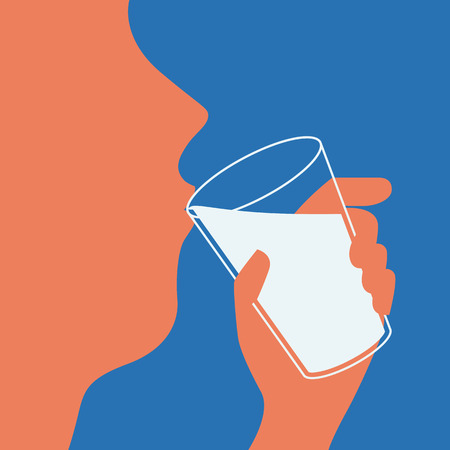 Illustration of man drinking water, simple and flat design style.のイラスト素材