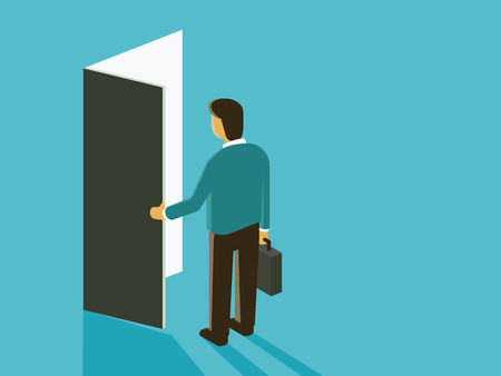 Businessman with opening door. Flat design in simple style.のイラスト素材