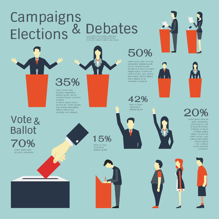 illustration set in concept of campaigns, elections, debates, vote, ballot, and queuing. Flat design with simple character.のイラスト素材